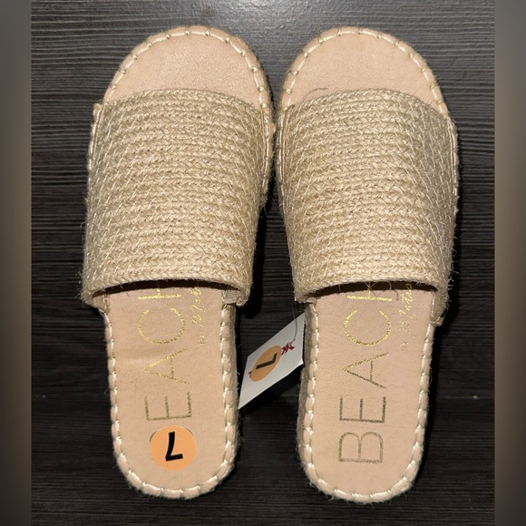 NWT Beach by Matisse Del Mar Platform Tan Woven Slide Sandals Size 7 - Picture 4 of 9